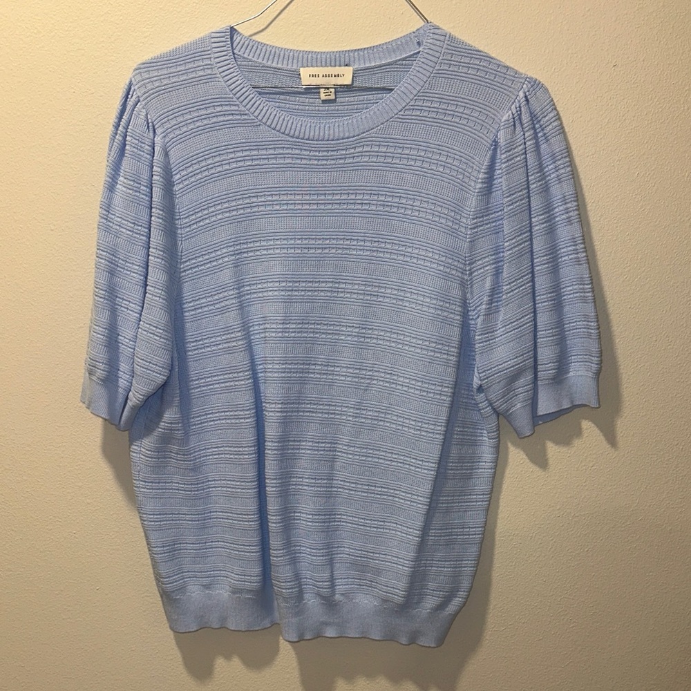 Free Assembly Light Blue Short Sleeve Crewneck Sweater